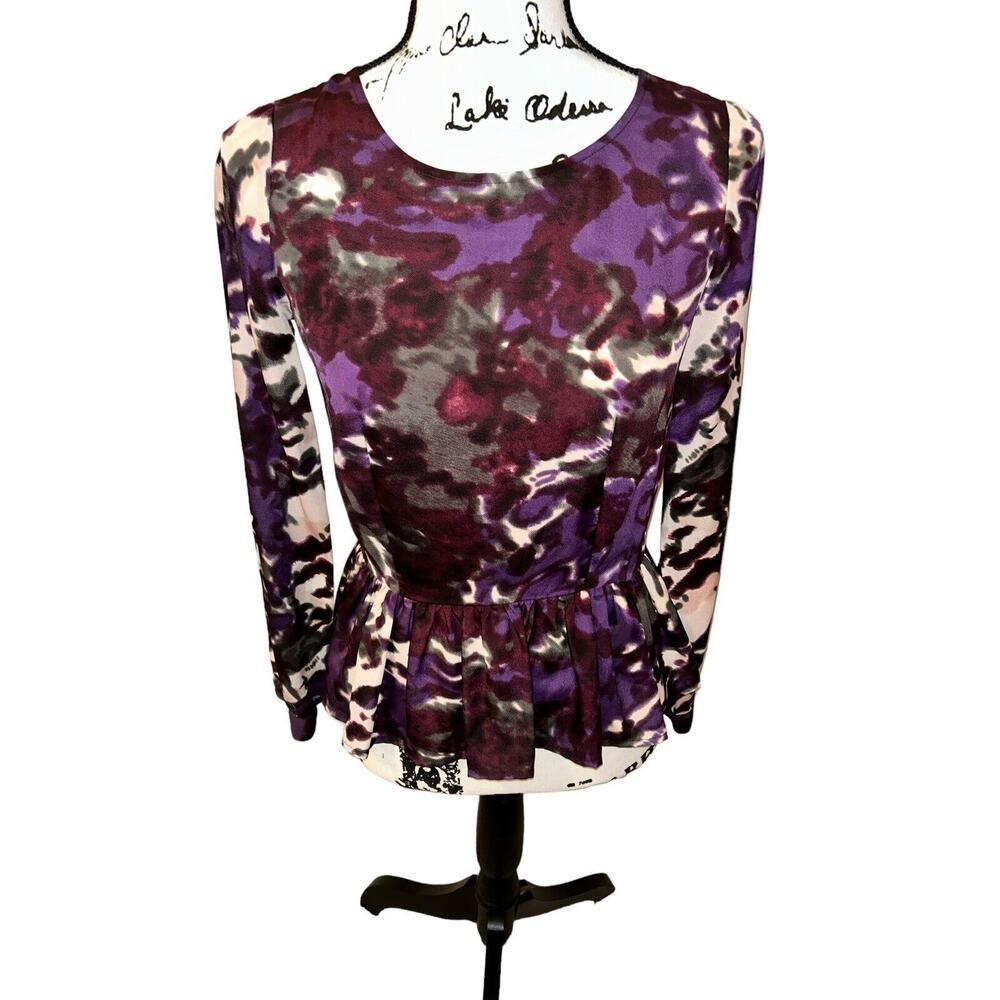 RED Saks Fifth Avenue XS‎ Shirt. Purple Splash Print Top. Retail 119.99